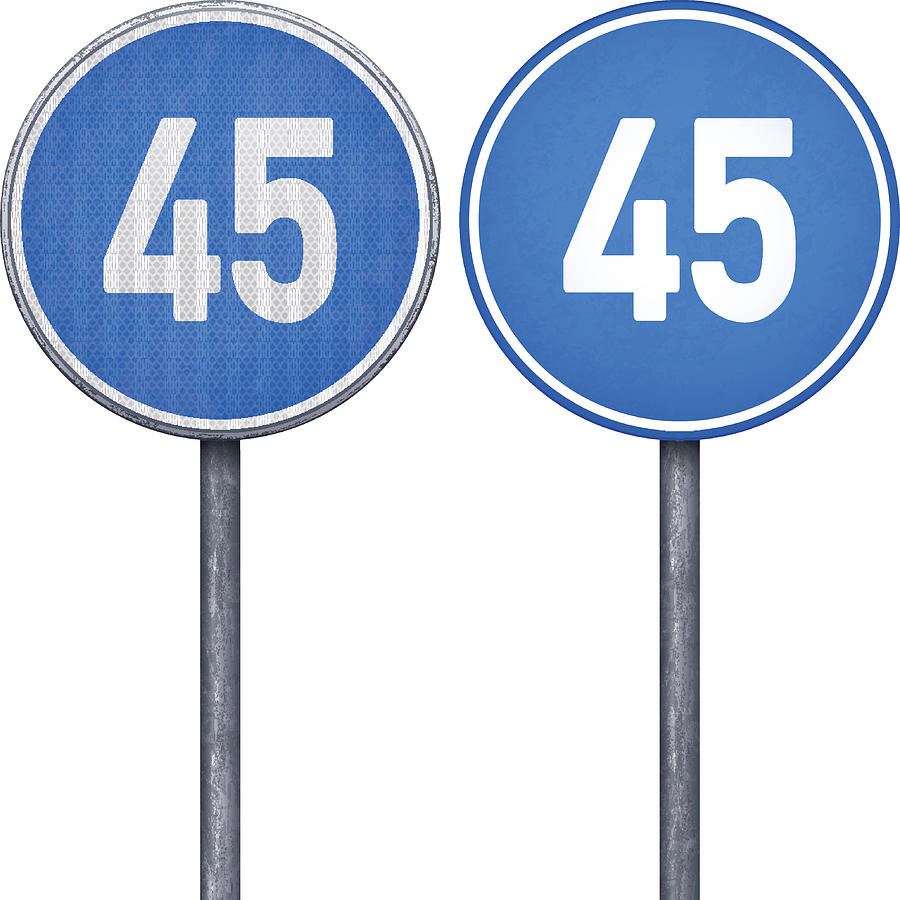 Two blue minimum speed limit 45 circular road signs Drawing by Lolon