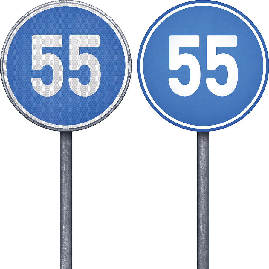 Two blue minimum speed limit 55 circular road signs Drawing by Lolon