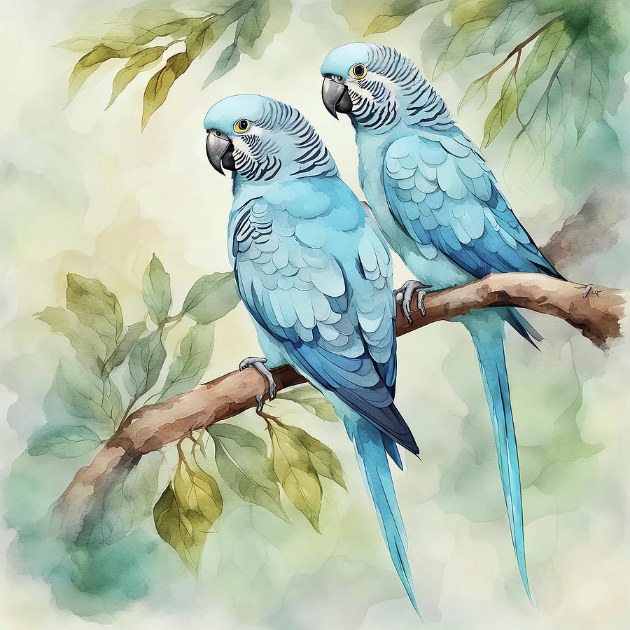 Two Blue Parakeets Digital Art by HH Photography of Florida