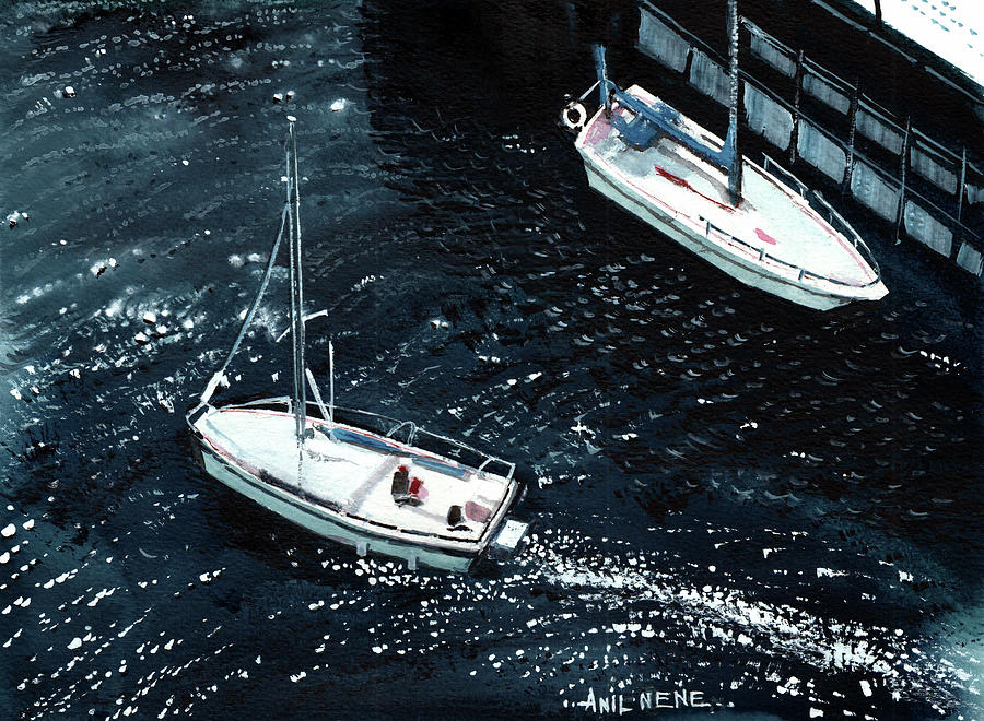 Two Boats Painting by Anil Nene