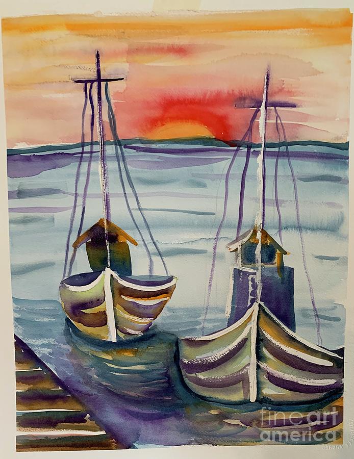 Boat Painting - Two boats by Janet Doggett