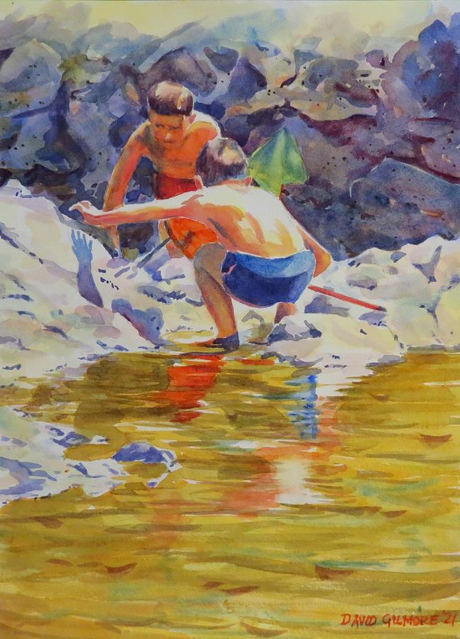 Two Boys Fishing-G.Berry #72 Painting by David Gilmore