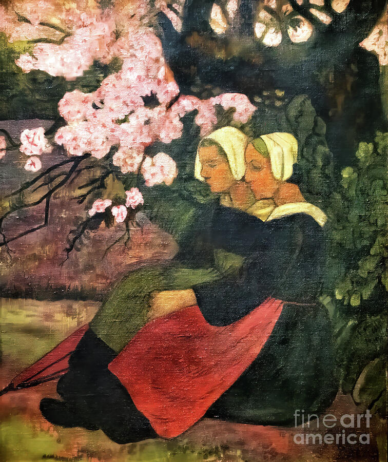 Two Breton Women Under an Apple Tree in Flower by Paul Serusier  Painting by Paul Serusier