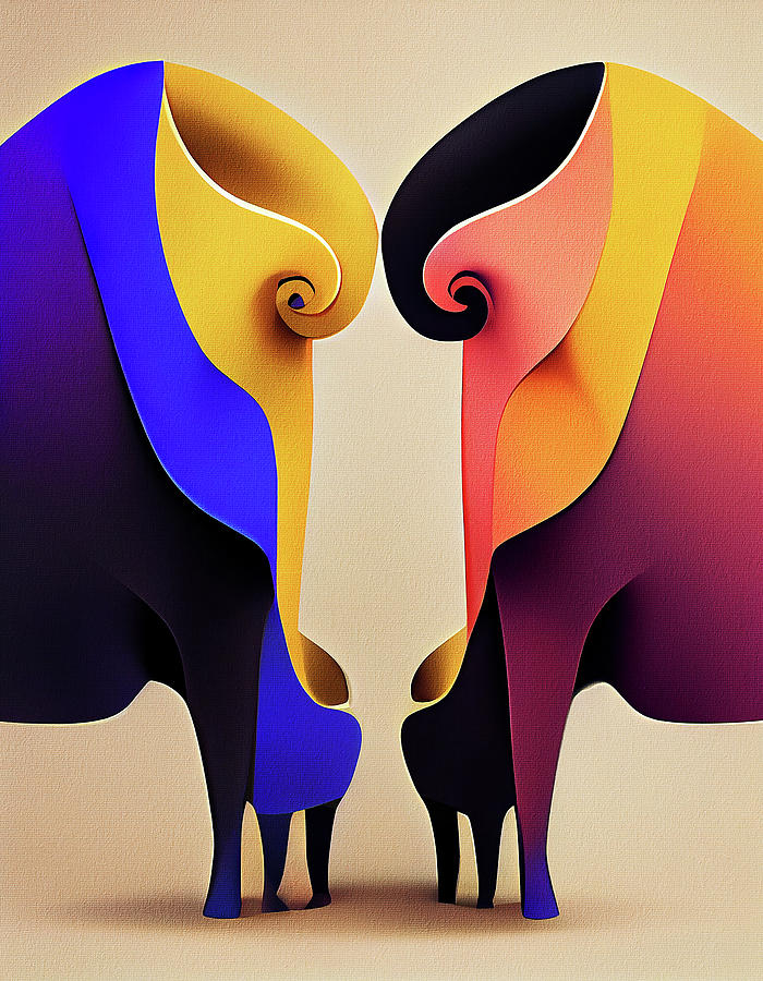 Bull Painting - Two Bulls - Composition 5 by Paula Picasson
