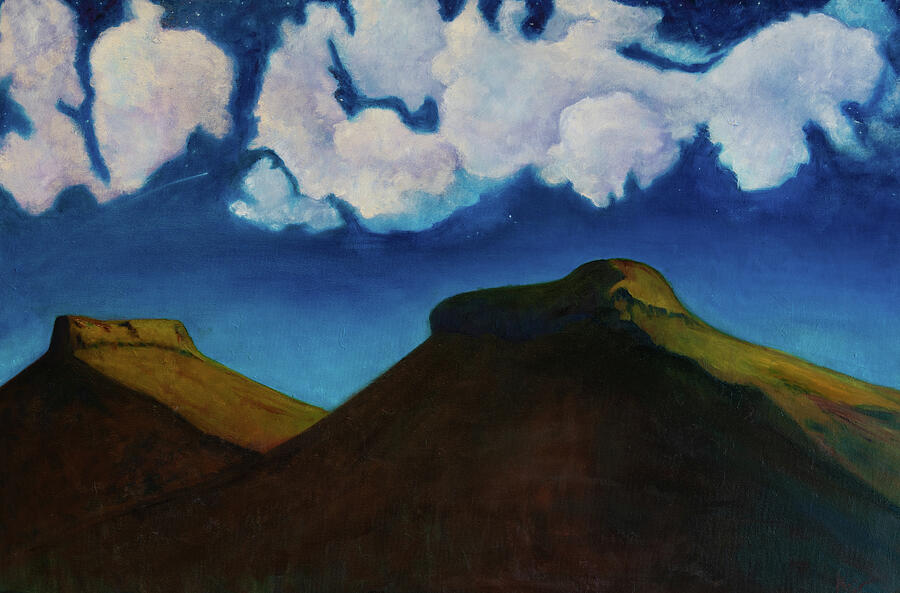 Two Buttes Painting by Karen Conley