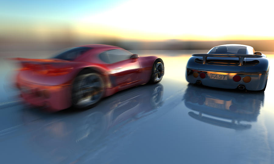 Two cars shown from behind in sunset Photograph by Mevans