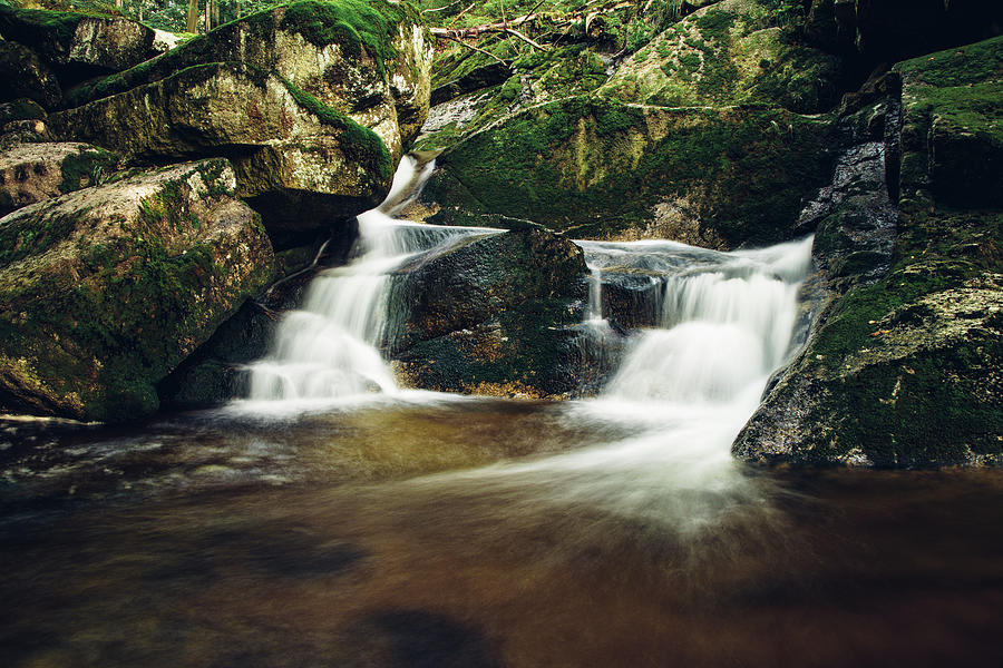 Two Cascading Waterfalls On The Hajena Creek In The Jizera Mountains Photograph