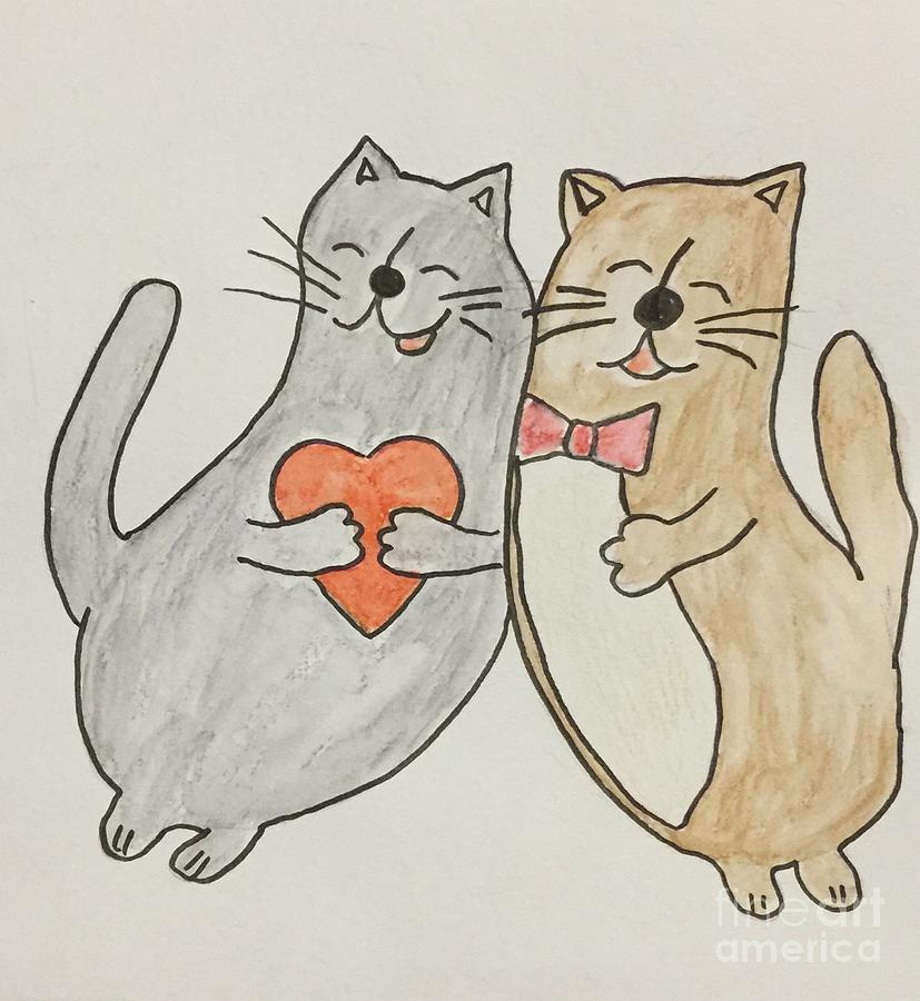 Two Cats In Love Drawing by Irina Pokhiton
