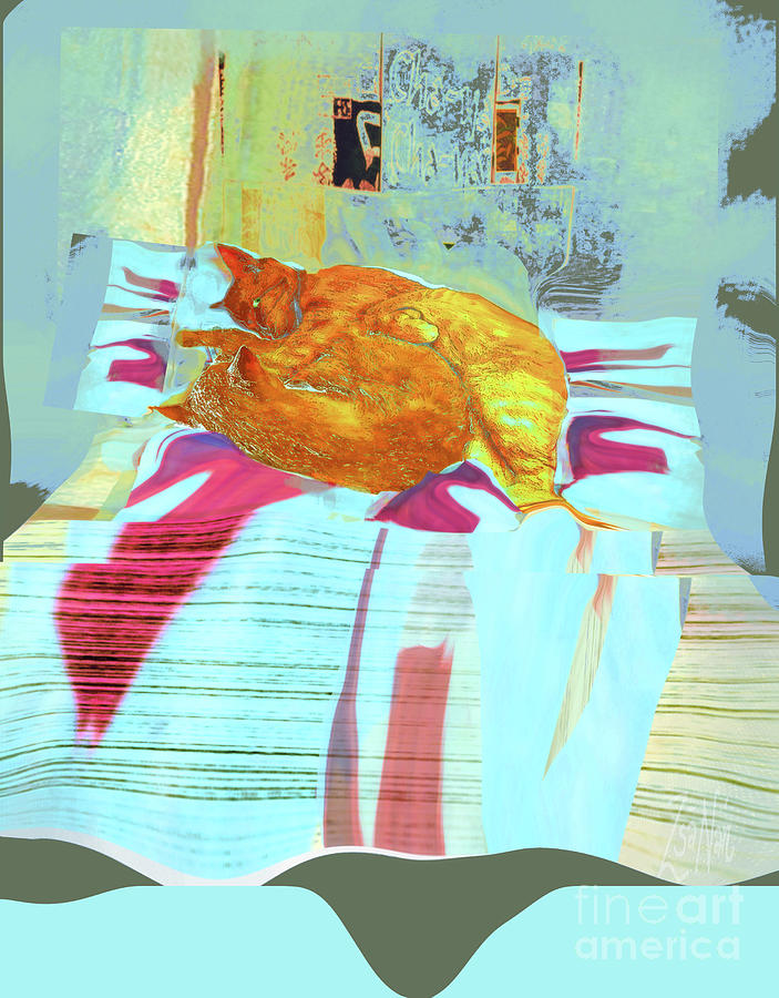 Two Cats on a Pillow Mixed Media by Zsanan Studio