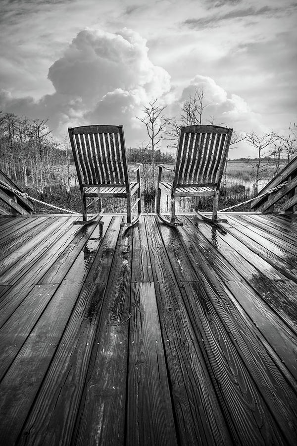 Two Chairs after the Rain in Black and White Photograph by Debra and Dave Vanderlaan