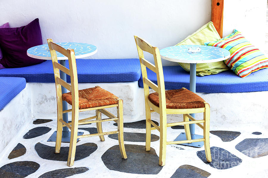 Two Chairs in Mykonos Greece Photograph by John Rizzuto