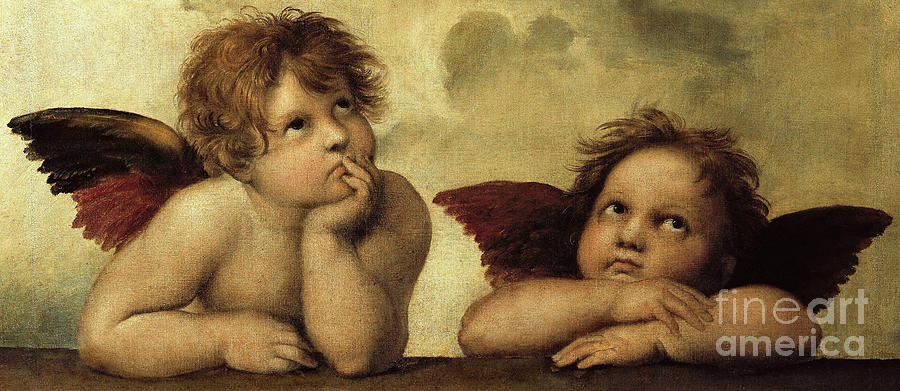 Raphael Painting - Two cherubs by Raphael