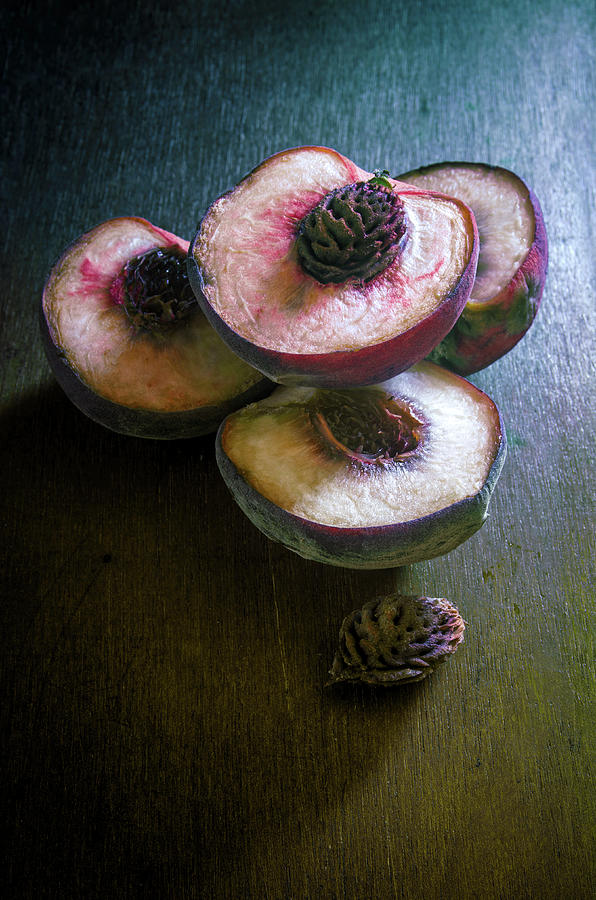 Two Chopped Peaches Photograph by Carlos Caetano