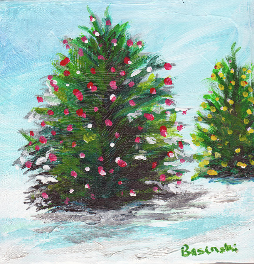 Christmas Painting - Two Christmas Trees by Nancy Basinski