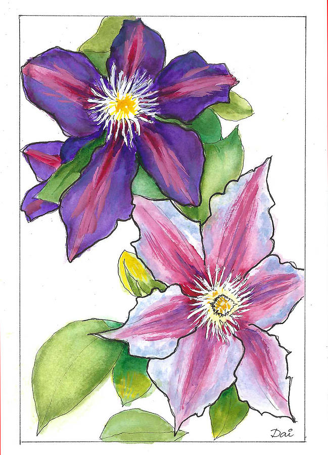 Two Clematis Flowers Painting by Dai Wynn