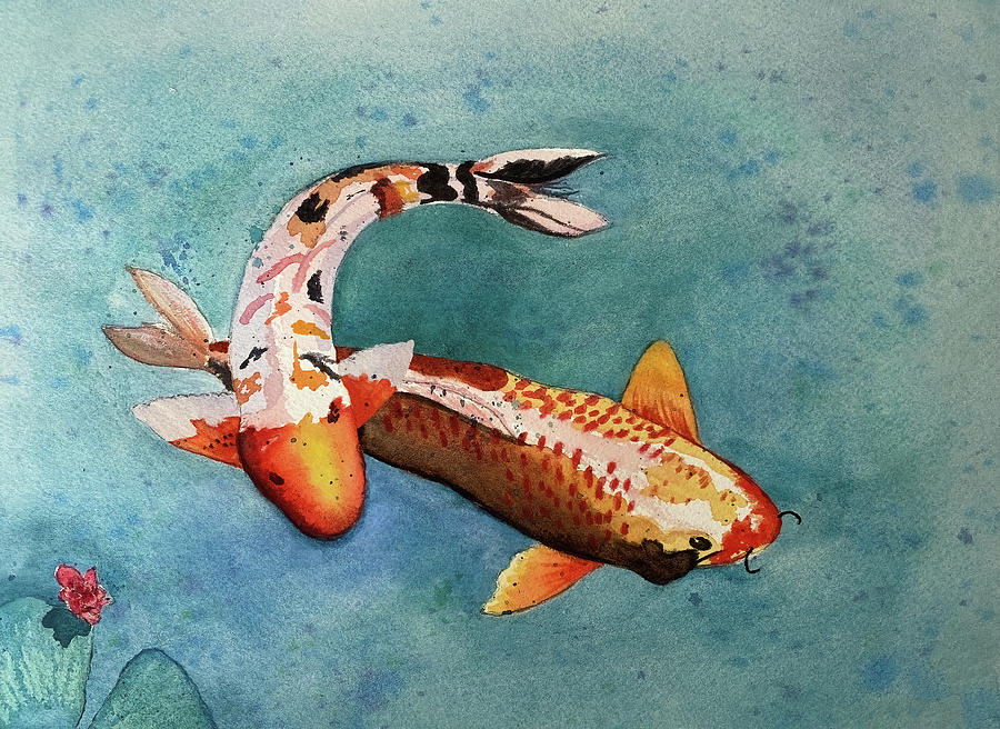Two Colorful Koi Painting by Rachel League