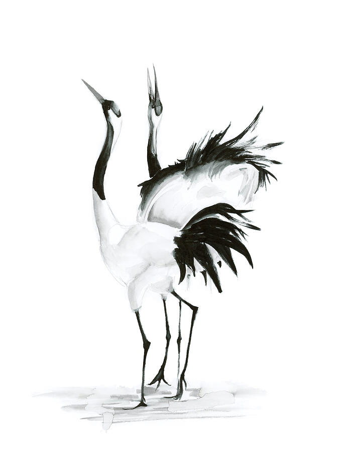 Black And White Drawing - Two Cranes by Olga Tchefranov Black And White Drawing - Two Cranes by Olga Tchefranov