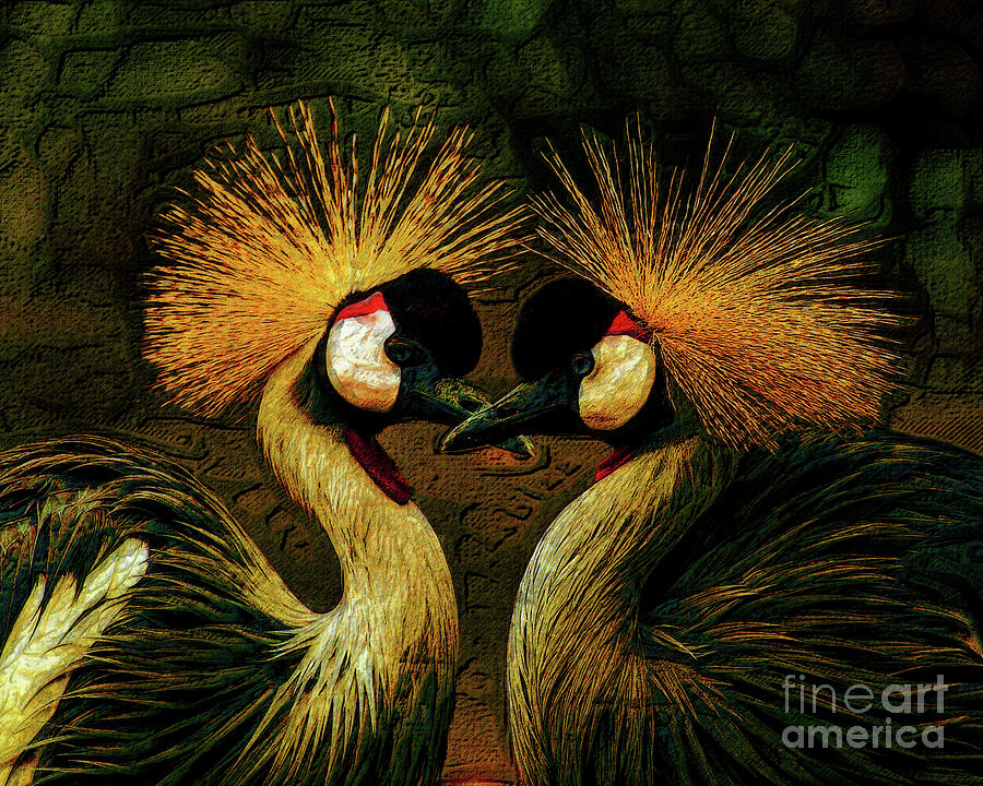 Two crowned cranes Digital Art by Chris Bee
