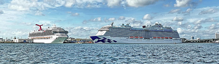 Two Cruise Ships Near Port Everglades, Panoramic View Photograph By 