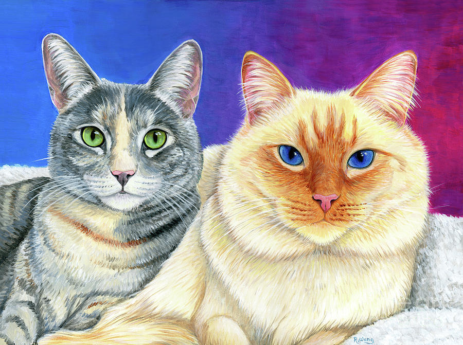 Two Cute Cats Painting by Rebecca Wang