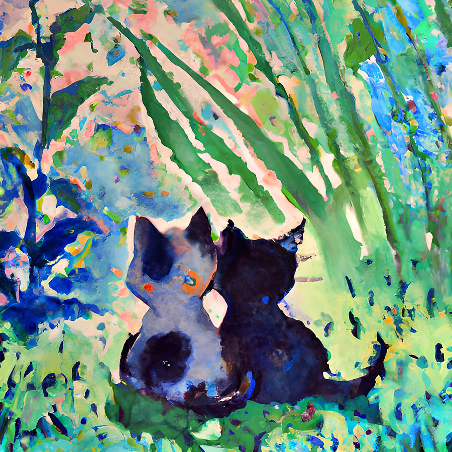 Two Cute Kitten in the Garden Digital Art by Amalia Suruceanu