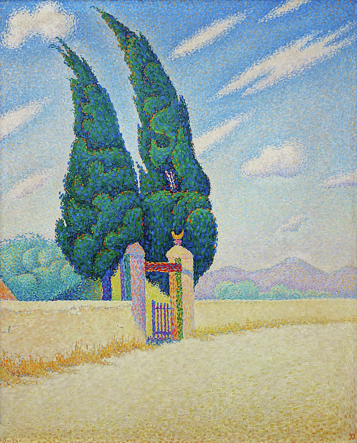 Two Cypresses By Paul Signac Painting