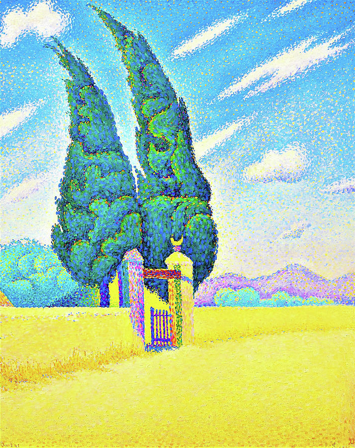 Two Cypresses Digital Remastered Edition Painting By Paul Signac