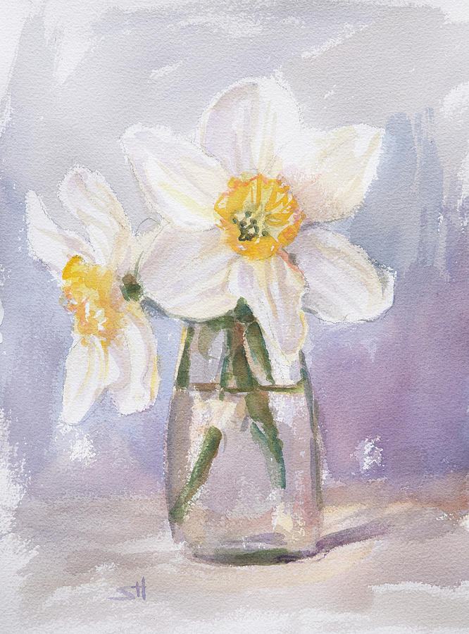 Two Daffodils Painting by Steve Henderson