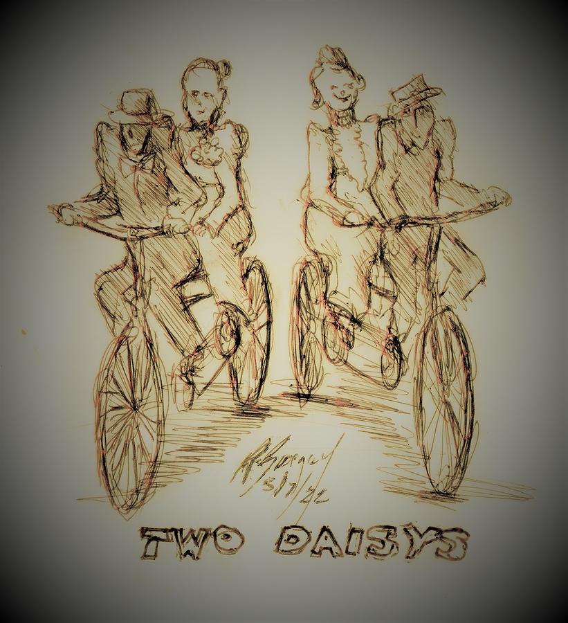 Two Daisys Drawing by Roger Swezey
