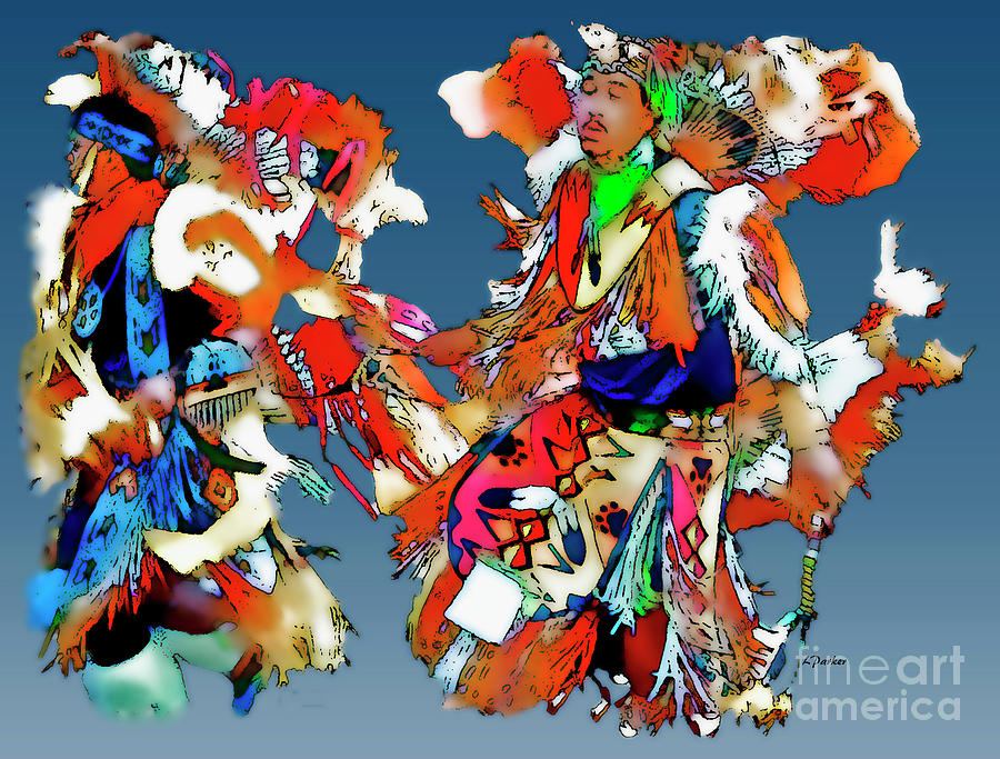 Native American Photograph - Two Dancers at PowWow by Linda Parker