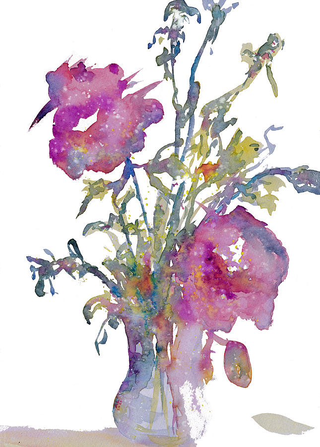 Two delicate roses Painting by Ann Leech