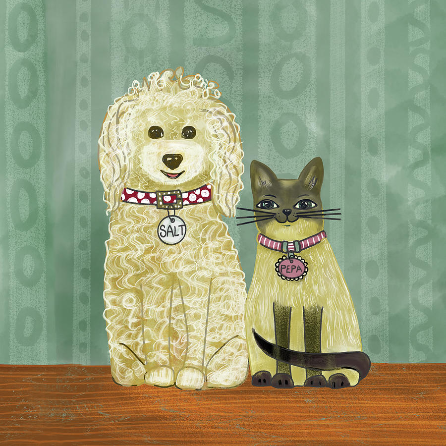 Dog and Cat Friends  Painting by Blenda Studio