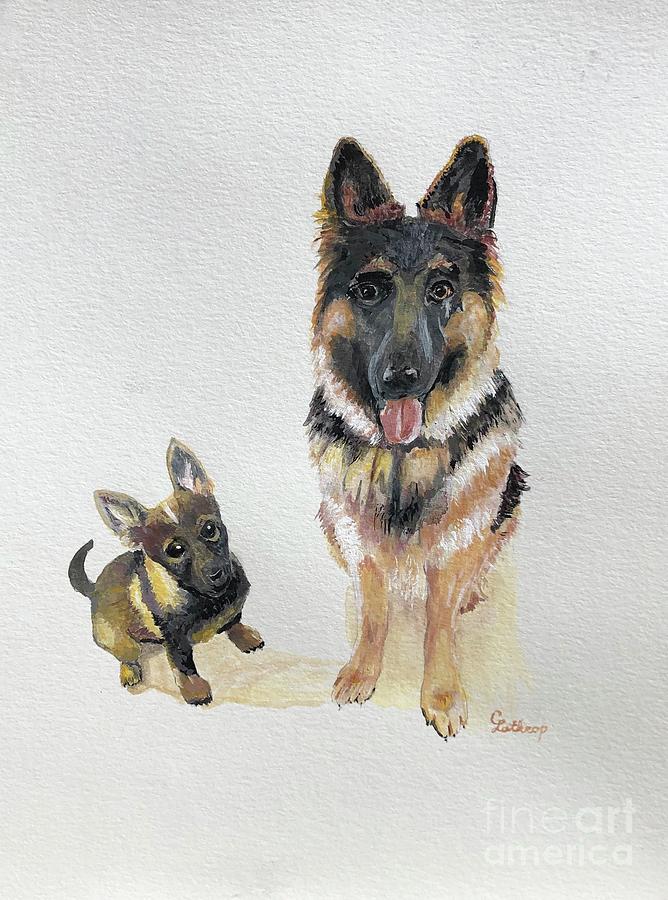 Two Dogs Painting by Christine Lathrop
