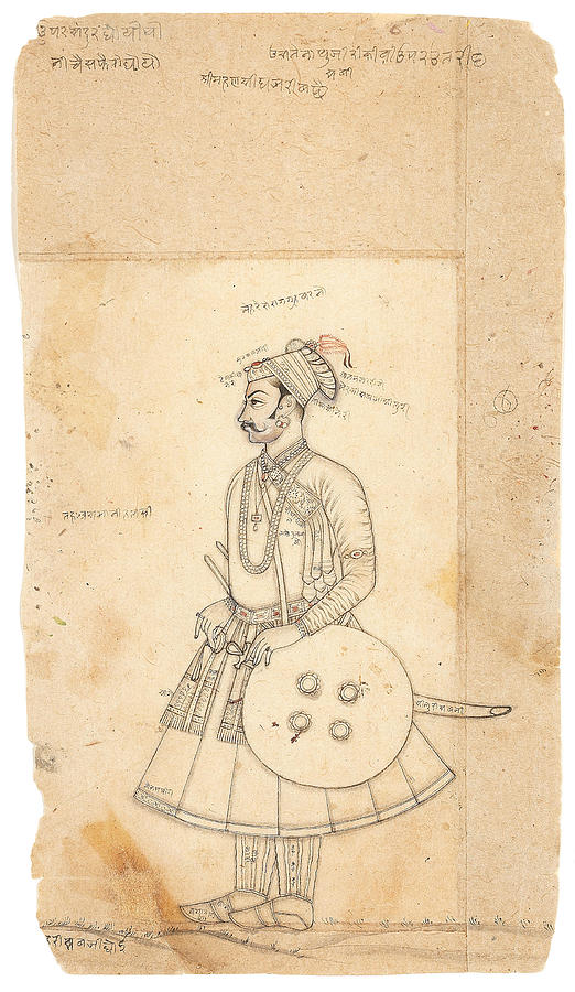 Two drawings, each depicting a prince, with unusual artists annotations Bikaner, late 18th Cent Painting by Artistic Rifki