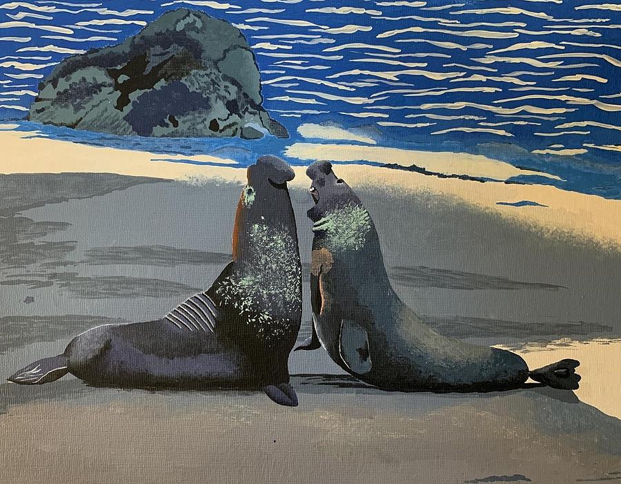 Beach Painting - Two Elephant Seals by Cara Li 6th grade by California Coastal Commission