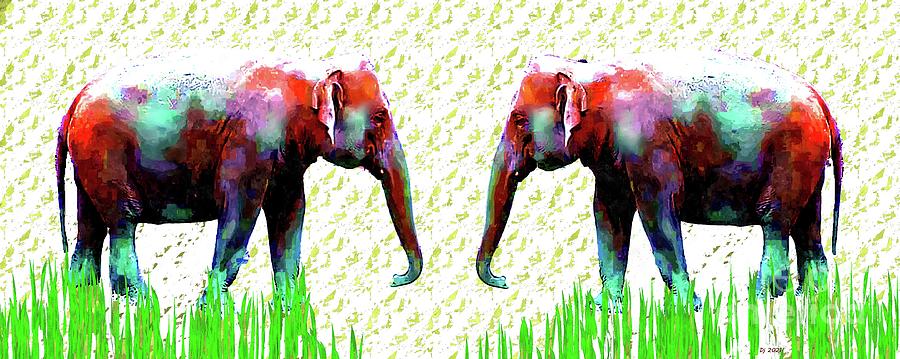 Elephant Mixed Media - Two Elephants  by Daniel Janda