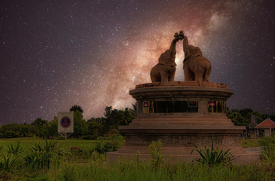 Two Elephants Monument Galaxy Skies Cambodia  Photograph by Chuck Kuhn