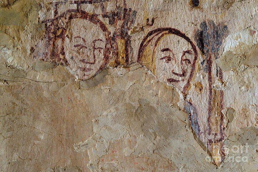 Two Faces From Middle Ages England Wall Painting In The Cotswolds Ivy Church Ampney St Mary Uk Photograph By Terence Kerr