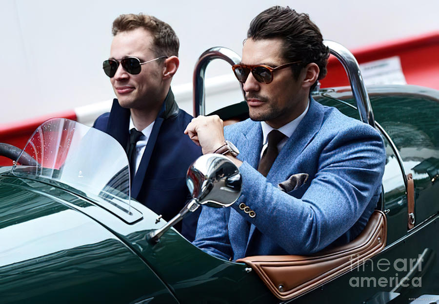 Two fashionable men in open sports car Photograph by Retrographs