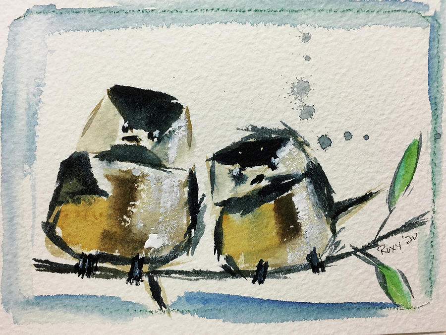 Two Fat Chickadees Painting by Roxy Rich