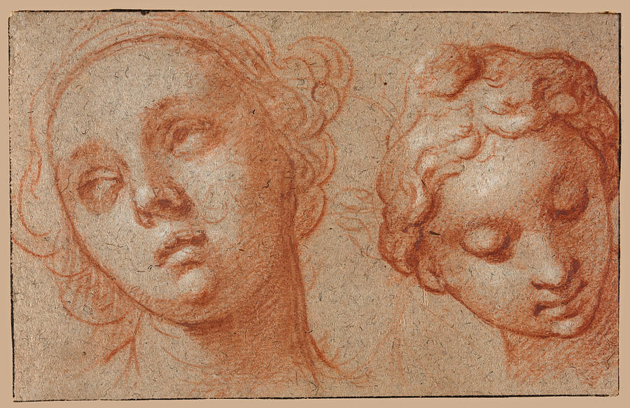 Two Female Heads Drawing by Abraham Bloemaert