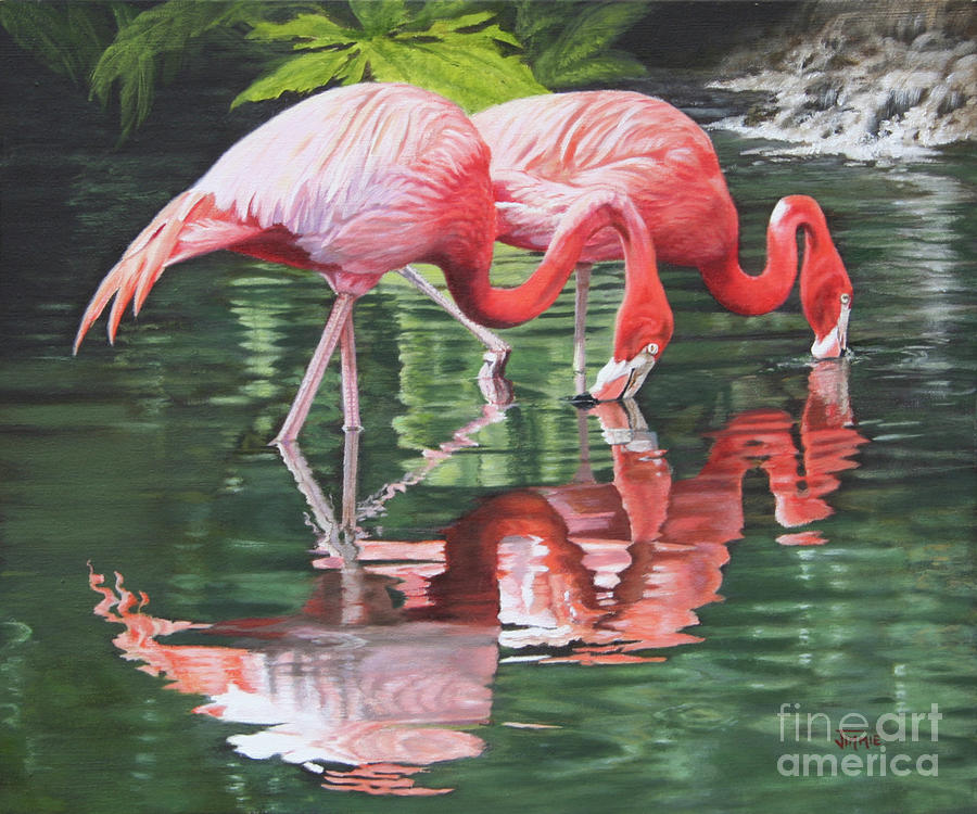 Two Flamingos Painting by Jimmie Bartlett