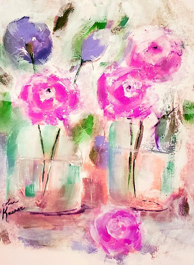 Two For One Pink Floral Painting by Lisa Kaiser