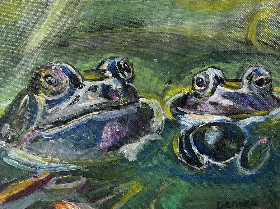 Two Frogs in Water Painting by Denice Palanuk Wilson