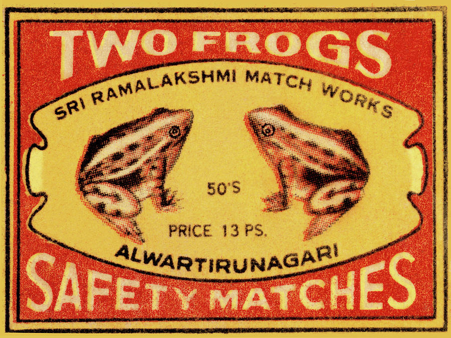 Vintage Drawing - Two Frogs Safety Matches by Vintage Match Covers