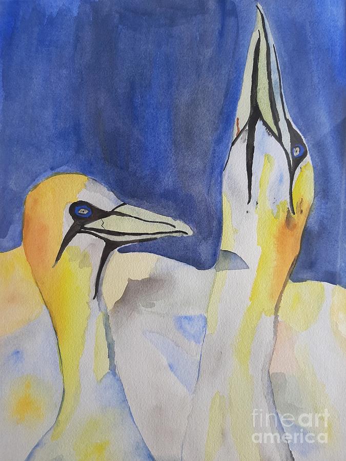 Two Gannets Painting by L A Feldstein
