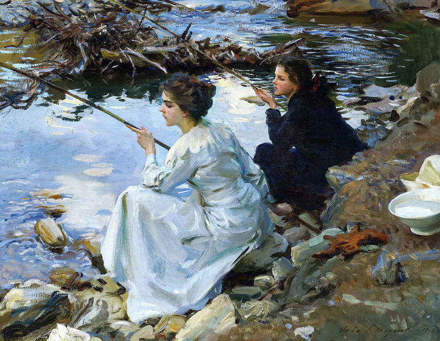 John Singer Sargent Painting - Two Girls Fishing, 1912 by John Singer Sargent