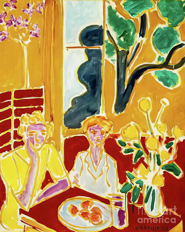 Two Girls in a Yellow and Red Interior by Henri Matisse 1947 Painting by Henri Matisse