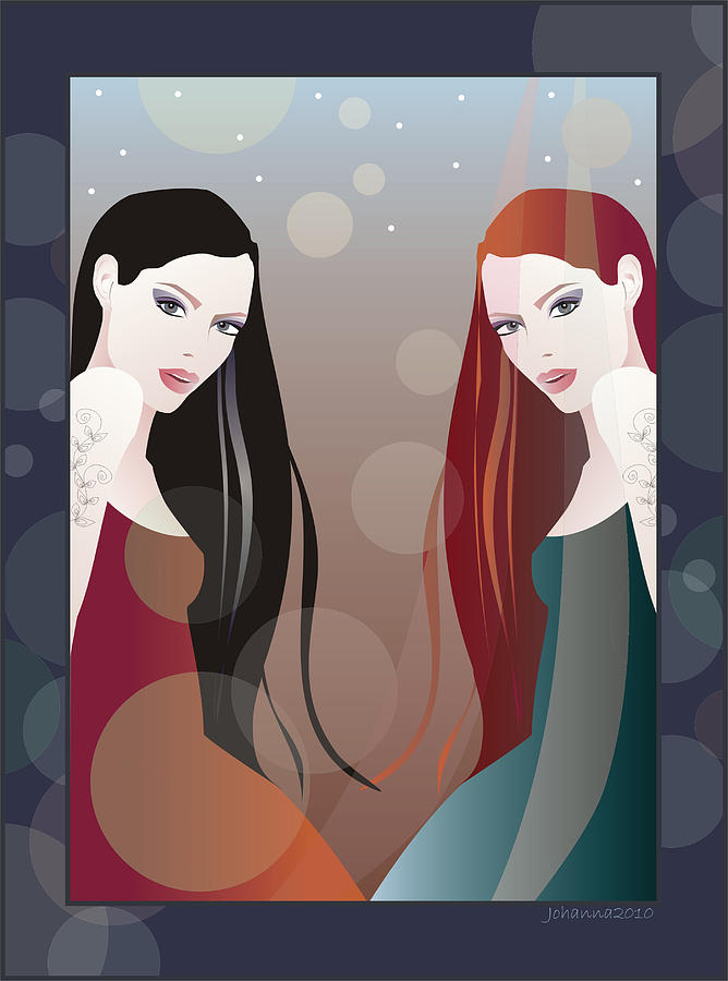 Portrait Digital Art - Two girls by Johanna Virtanen