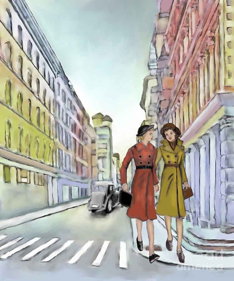 Two Girls On A Walk Painting by Ana Borras